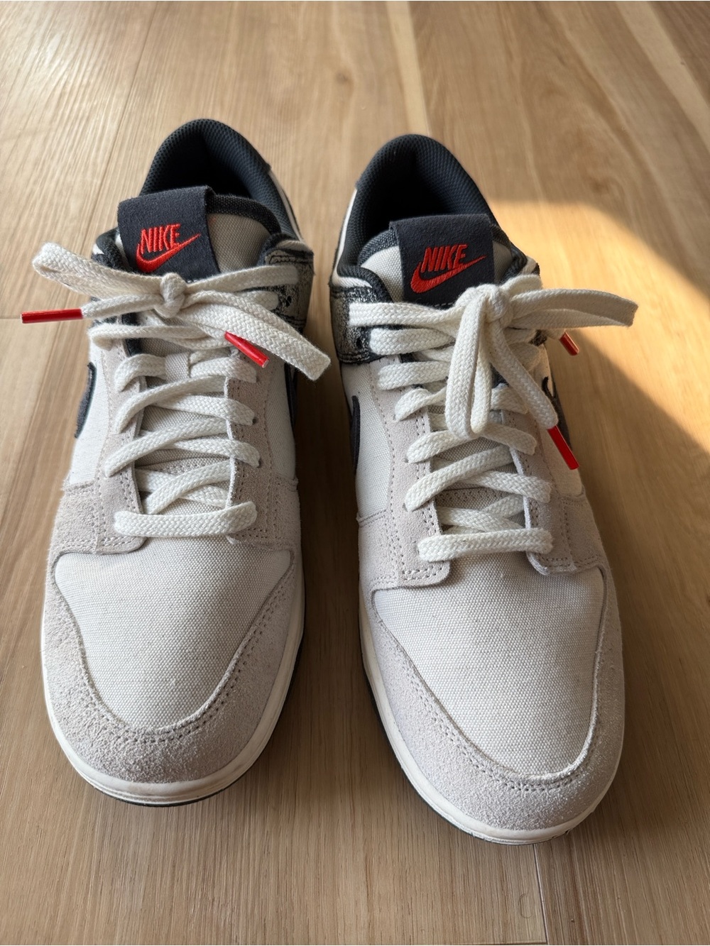 Nike Dunks Men’s Low-Top Sneakers in Beige with Black & Red Accents